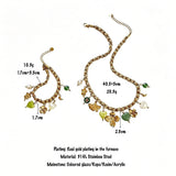 This charming jewelry set includes a braided cord necklace and matching bracelet adorned with glossy resin heart charms, polished stainless steel floral pendants and assorted decorative beads. Soft turquoise woven threads blend beautifully with golden metal accents, bringing a fresh, romantic pastoral vibe. Perfect for spring outings, picnic photoshoots, afternoon dates and visits to art markets. It also pairs wonderfully with camisoles and linen outfits for daily commuting, adding gentle natural flair to a