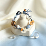 This hand-woven bracelet features lovely cartoon cat and fish charms paired with playful colorful beads. Blending retro texture and dopamine style, it is a delicate handmade accessory full of fun details. The adjustable braided cord makes it easy to wear for daily matching.