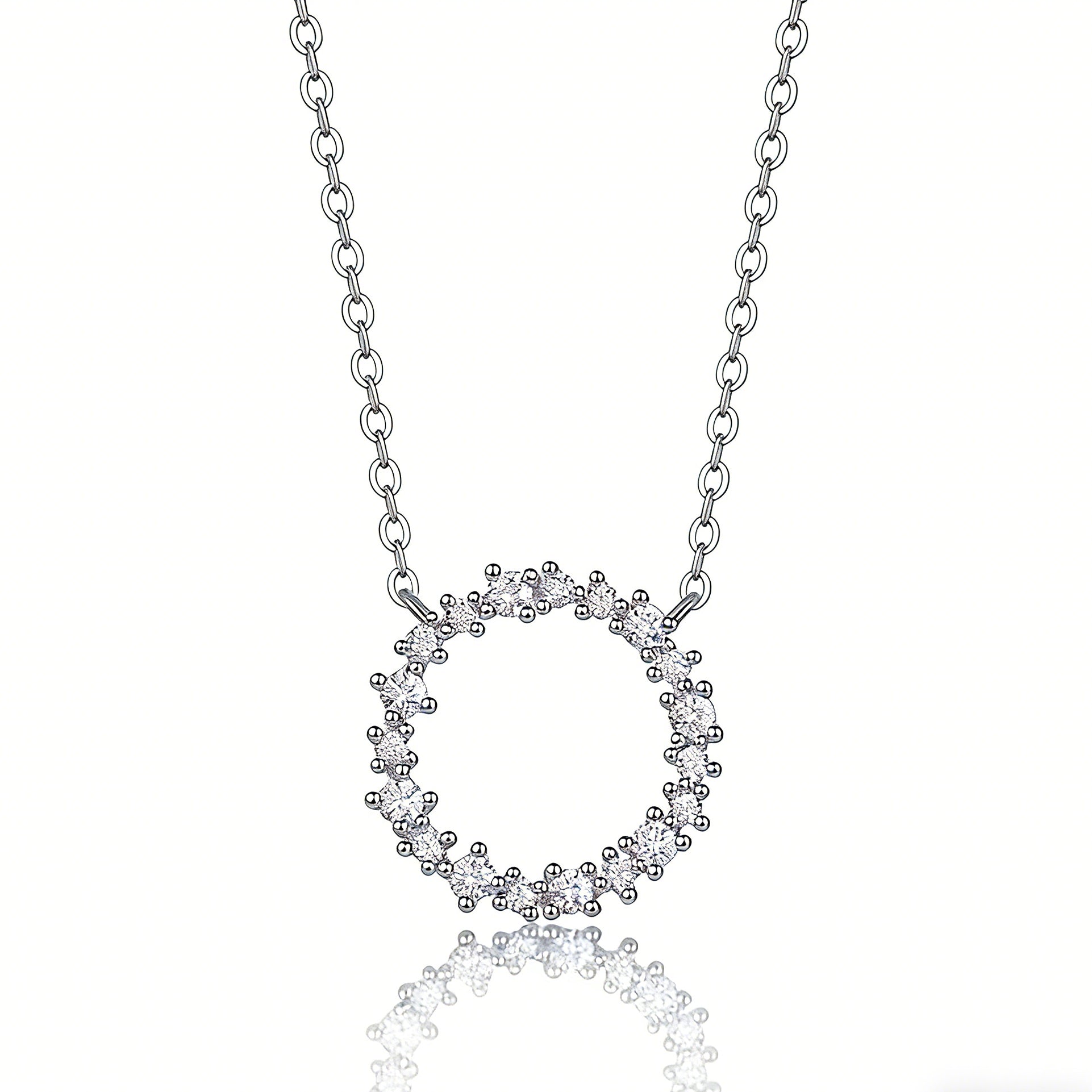 This S925 silver necklace features a delicate circular pendant encrusted with shimmering moissanite stones, forming an elegant open-circle silhouette. The slender silver chain complements the pendant perfectly, lending a refined and timeless charm to the piece. Its minimalist yet sparkling design makes it a versatile accessory for various occasions.