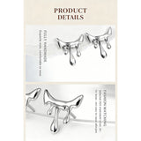 This is a pair of earrings shaped like molten lava. Inspired by the unpredictable flow of volcanic lava and liquid metal, the design breaks away from rigid geometric structures. It's with S925 silver which reflects light beautifully.