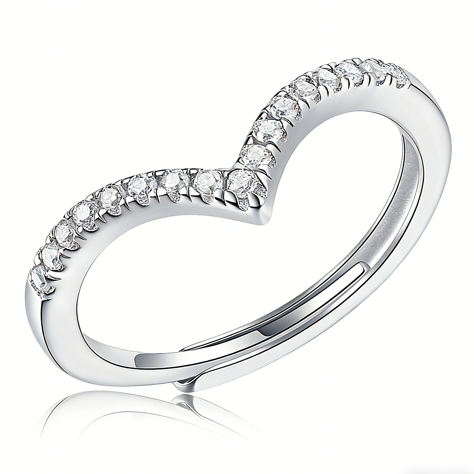 This S925 silver women's ring features an elegant crown-shaped heart design, pavé-set with sparkling moissanite stones along its curved band for a luminous, romantic appearance. Its open adjustable band allows for a comfortable, personalized fit on different finger sizes, blending delicate craftsmanship with timeless charm.