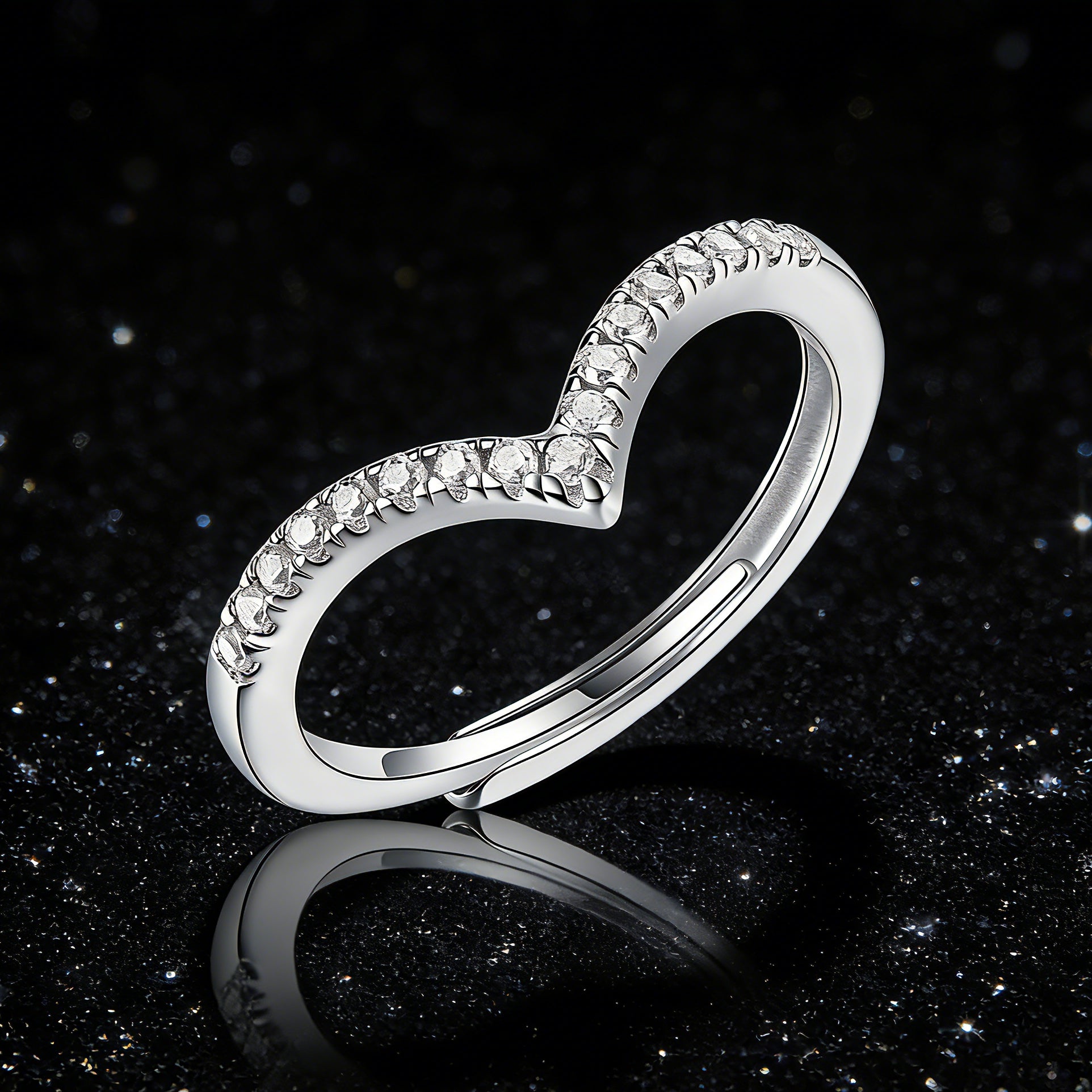 This S925 silver women's ring features an elegant crown-shaped heart design, pavé-set with sparkling moissanite stones along its curved band for a luminous, romantic appearance. Its open adjustable band allows for a comfortable, personalized fit on different finger sizes, blending delicate craftsmanship with timeless charm.