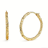 These S925 sterling silver hoop earrings feature a textured, molten lava-like finish in a warm gold tone. The organic, uneven surface creates a rugged, handcrafted appearance, while the classic oval hoop shape adds a timeless, elegant touch to the design. The secure post-back closure ensures comfortable all-day wear.
