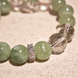 This is a bracelet consists of Xiuyan (Serpentine) Jade, Green Phantom Quartz, Clear Quartz, and 925 sterling silver accents, this gemstone bracelet blends timeless elegance with spiritual meaning.