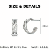 These sterling silver stud earrings are inspired by the natural, smooth folds of tin foil. Their surface texture resembles the wrinkles on tin foil, presenting a stunning sheen. The simple yet stylish design makes them versatile and practical, easily adding a touch of modern fashion to your everyday outfits.