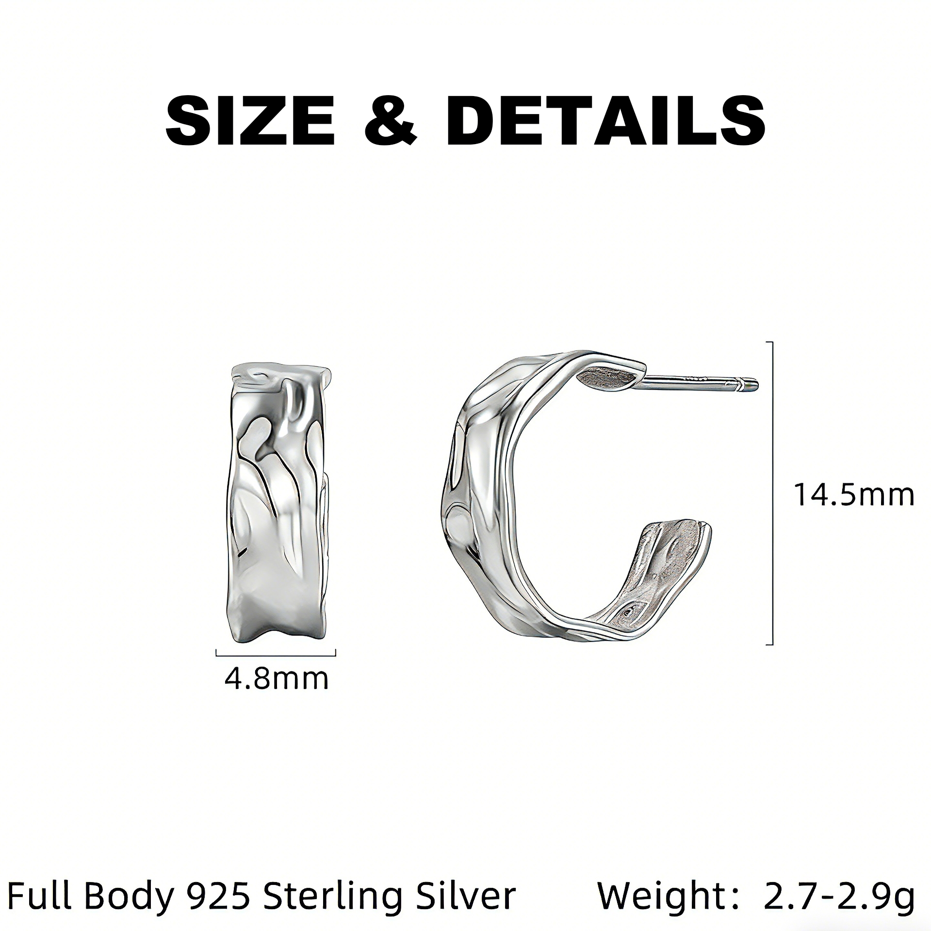 These sterling silver stud earrings are inspired by the natural, smooth folds of tin foil. Their surface texture resembles the wrinkles on tin foil, presenting a stunning sheen. The simple yet stylish design makes them versatile and practical, easily adding a touch of modern fashion to your everyday outfits.