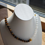 Energizing Tiger's Eye & Clear Quartz Crystal Necklace